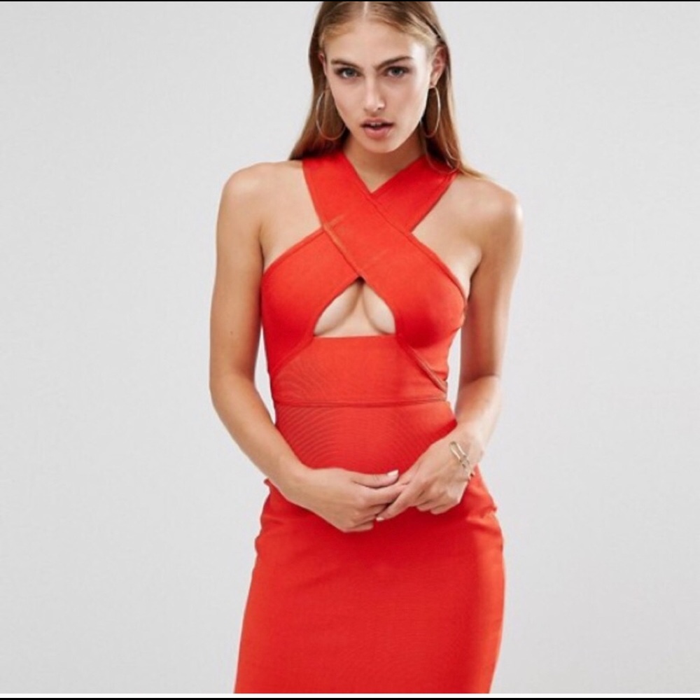 Orange Bandage Dress Midi